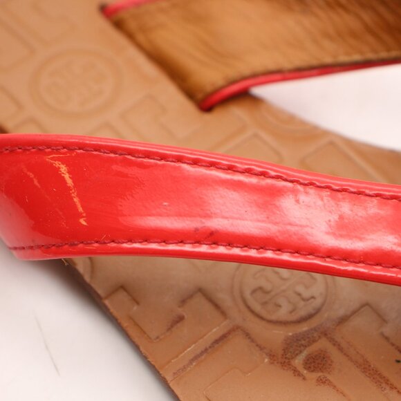 Tory Burch Thora Women's Size 7 M Red Patent Leather Flip Flop Flat Sandals - Picture 10 of 11